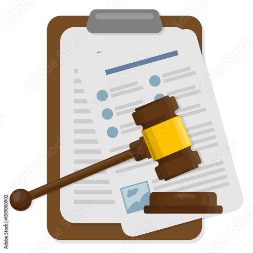 Documents with judge hammer justice concept auction legal, vector