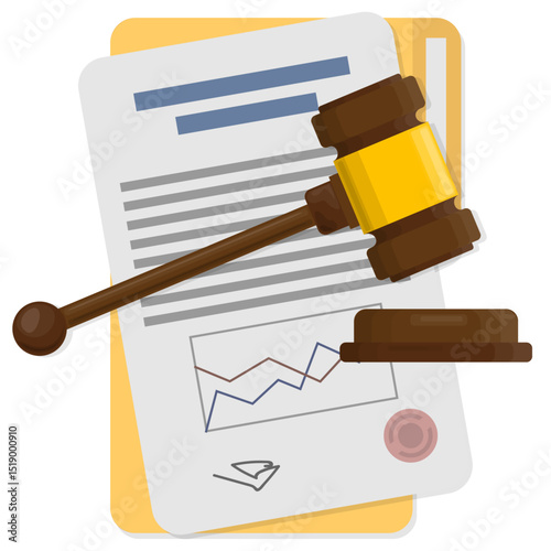 Documents judge hammer justice court legal concept graphic illustration vector