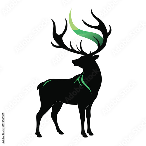 Majestic elk silhouette with northern lights design