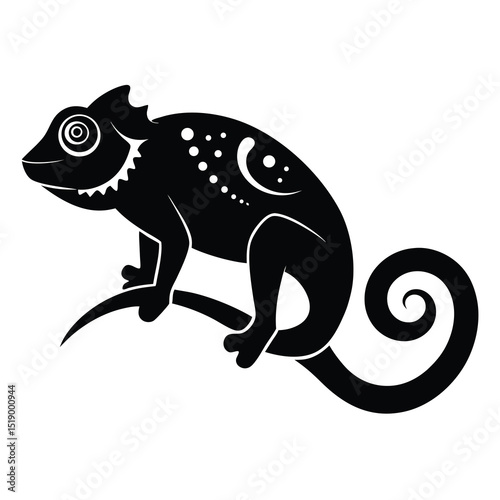 Chameleon silhouette with fractal pattern texture