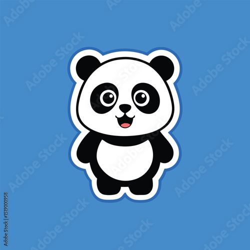 Cute cartoon panda sticker design on blue background
