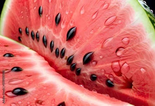 Ultra Close-Up of Juicy Watermelon with Water Drops