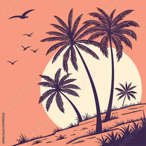 vector illustration of a tropical beach
