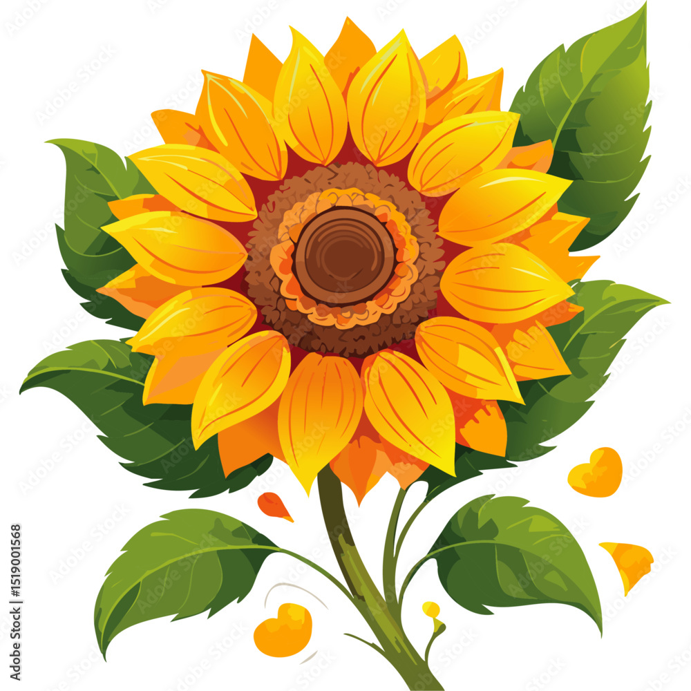 Fototapeta premium Sunflower flower color vector illustration. Drawing of agroculture for oil production on isolated background. For packaging and design