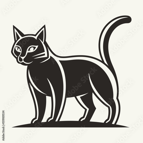 Stylized silhouette of a cat stalking prey vector design