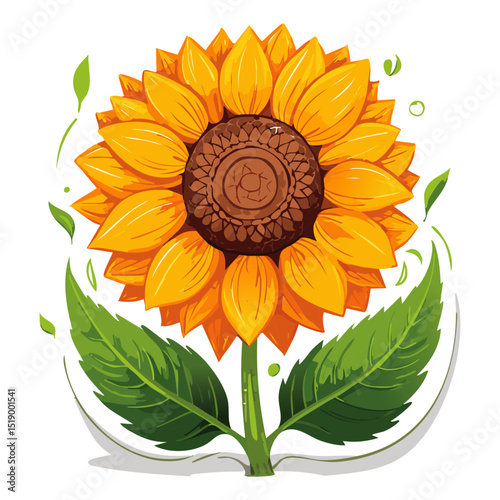 Sunflower flower color vector illustration. Drawing of agroculture for oil production on isolated background. For packaging and design