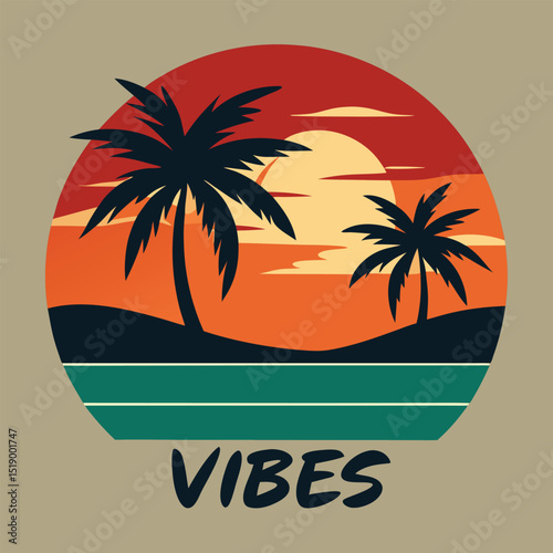 Tropical sunset hammock scene relaxing summer holiday illustration
