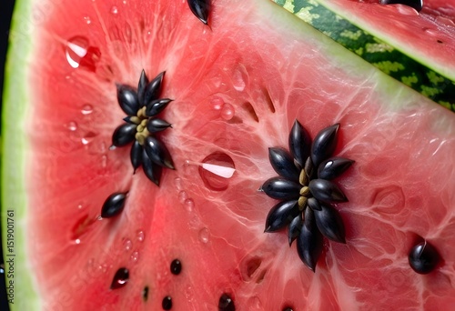 Macro Photography of Juicy Watermelon with Water Droplets