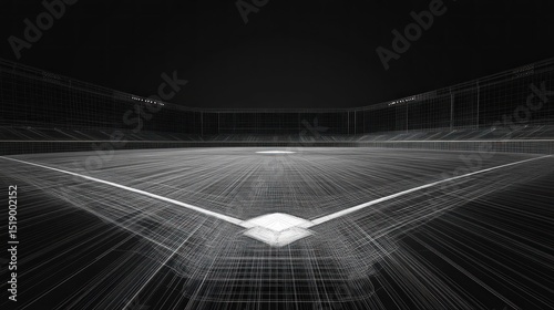 Empty baseball stadium, digital lines