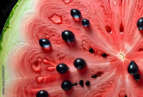 Close-Up View of Ripe Watermelon with Water Drops
