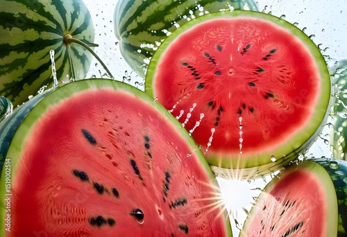 High-Contrast Silhouette of Ripe Watermelons with Water Drops