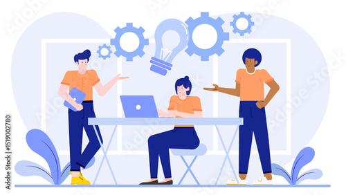 Three people collaborating at a table, ideal for teamwork concepts in business presentations, educational materials, or teambuilding articles.