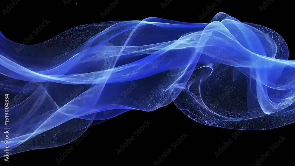 Ethereal blue smoke swirling gracefully against a black background, creating a mesmerizing visual effect