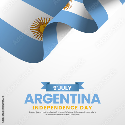 Argentina flag for national independence day square banner background with realistic flag