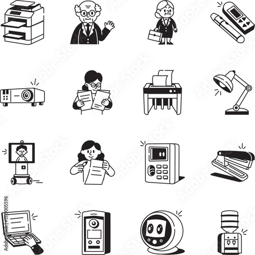 WebSet of Office Tools Hand Drawn Style Icons 
