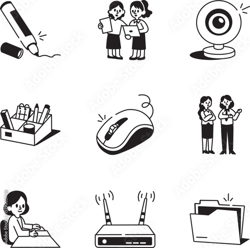 Pack of Workplpace Doodle Style Icons 
