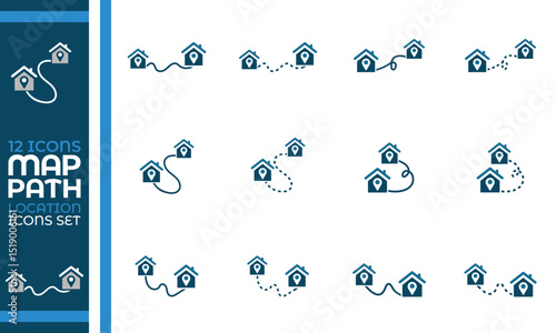 Flat Map Location Icon Set for Navigation and GPS Apps, Flat Navigation Icons with GPS and Pinpoint Symbols