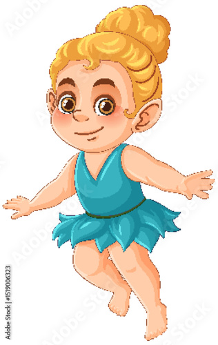 Charming Fairy Child in Blue Dress Illustration