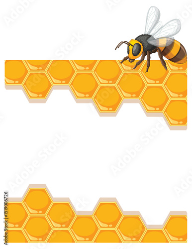 Bee on Honeycomb Vector Illustration