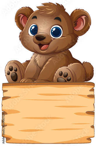 Cute Bear Cub on Wooden Sign