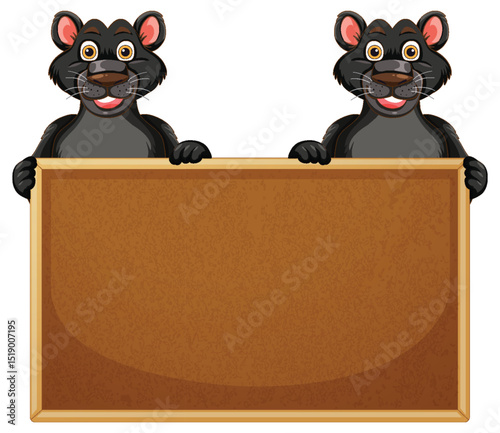 Two Cartoon Rats Holding a Sign