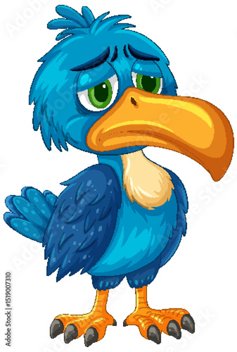Sad Blue Hornbill Cartoon Illustration