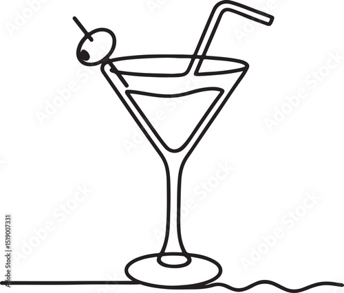 Glass of cocktails in one line drawing silhouette vector art illustration.