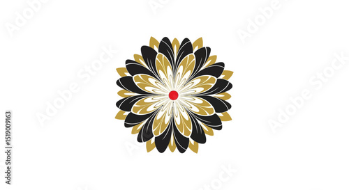 Abstract Floral Design with Black Gold and Red Accents