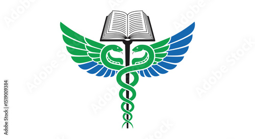 Medical Symbol with Open Book and Wings
