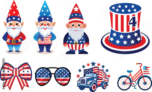 Adobe Illustrator Artwork, 4th of July design bundle, USA Independence Day vector design collection on white background
