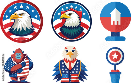 Adobe Illustrator Artwork, 4th of July design bundle, USA Independence Day vector design collection on white background
