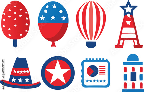 Adobe Illustrator Artwork, 4th of July design bundle, USA Independence Day vector design collection on white background
