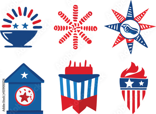 Adobe Illustrator Artwork, 4th of July design bundle, USA Independence Day vector design collection on white background
