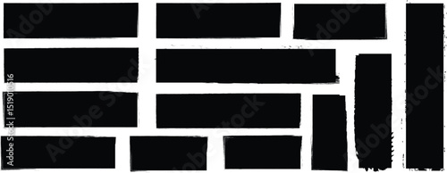 Set of rectangular grunge template backgrounds. Black square shapes with ripped jagged borders on white background.set of blank photo frames,sticker, poster