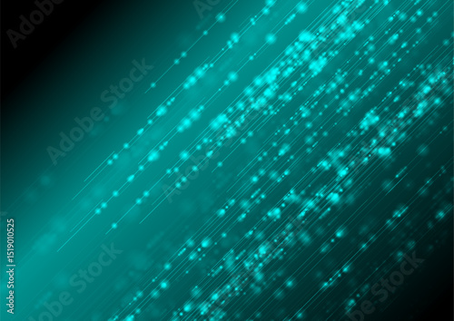 Blue and green glowing bokeh lights abstract background. Vector neon design