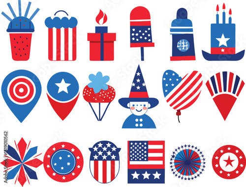 Adobe Illustrator Artwork, 4th of July design bundle, USA Independence Day vector design collection on white background
