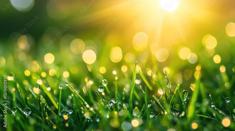 Obraz premium Morning Dew on Grass: A Sunrise Spectacle