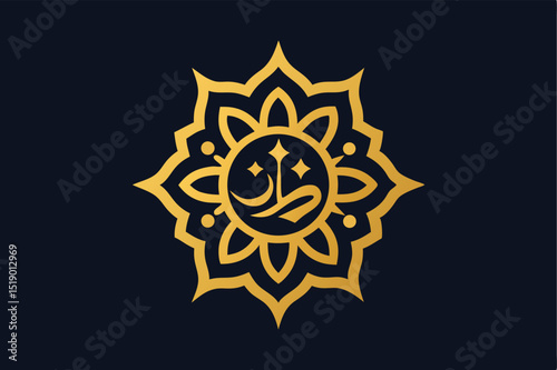 Luxurious golden mandala logo with arabic motifs