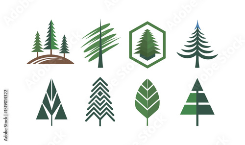 Green pine tree vector set for design templates

