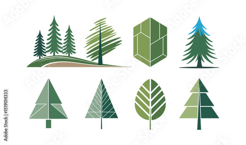 Decorative pine tree templates in vector style

