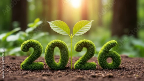 Green 2026 Formed by Moss with Sapling in Forest Setting