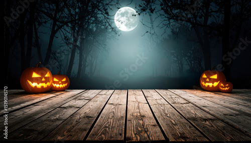 Spooky halloween background with empty wooden planks, dark horror background.