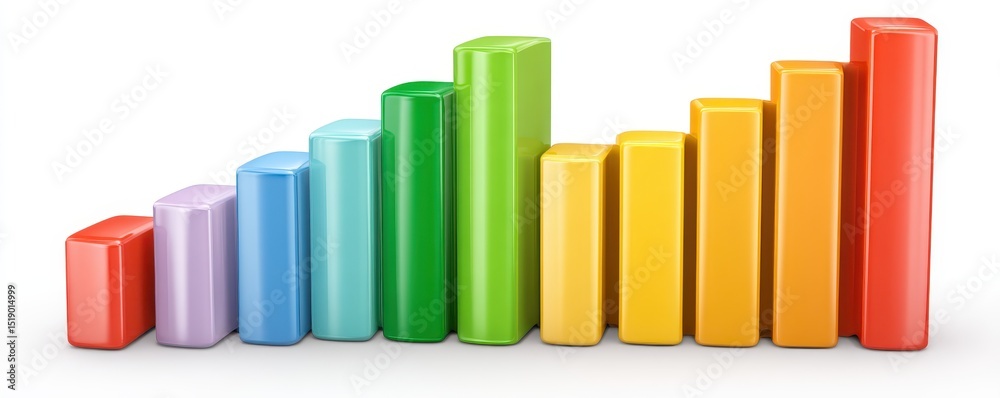 Fototapeta premium Ascending Colorful 3D Bar Graph Showing Growth on White Background