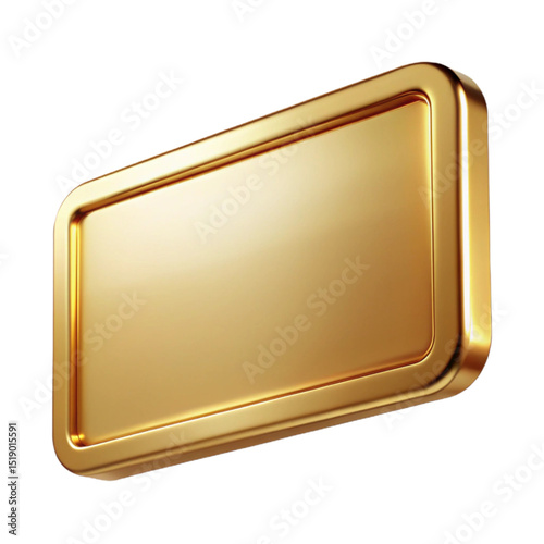 A golden rectangular plaque with rounded corners casting a soft reflection on a white background space created with generated ai