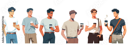 vector of a casual man drinking coffee