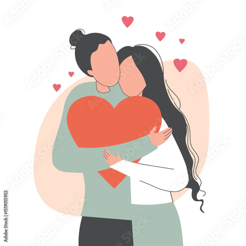 A couple in love is gently embracing, a girl and a guy with a symbol of love and intimacy, a romantic relationship.