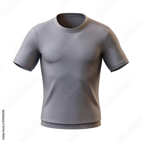 A grey short sleeved t shirt with crew neck collar displayed on a white background in studio lighting created with generated ai