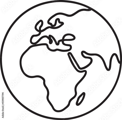 One line drawing of earth globe icon, symbol silhouette vector illustration.