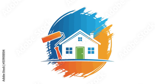 Painting a House A Colorful Logo with Paint Roller and Home