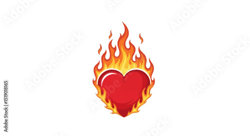A Fiery Red Heart Engulfed in Flames Burning Brightly